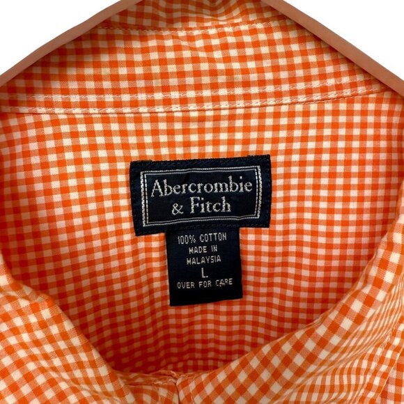 Abercrombie & Fitch Mens Shirt Orange Check Long Sleeve Preppy Button up Cotton - Picture 5 of 7